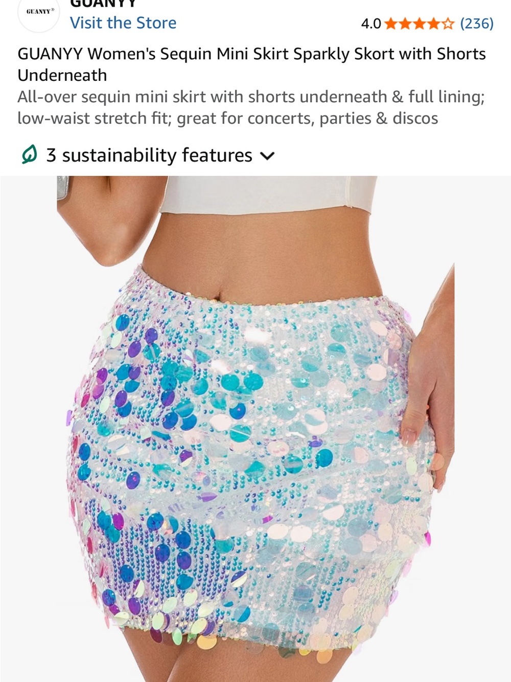 Iridescent Sequin Mini Skirt in White Blue Purple